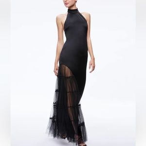 Alice + Olivia Ryn Slit Tulle Panel Maxi Dress